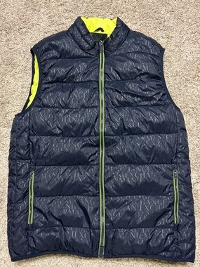 Armani Exchange Navy Quilted Vest with Lime Accents